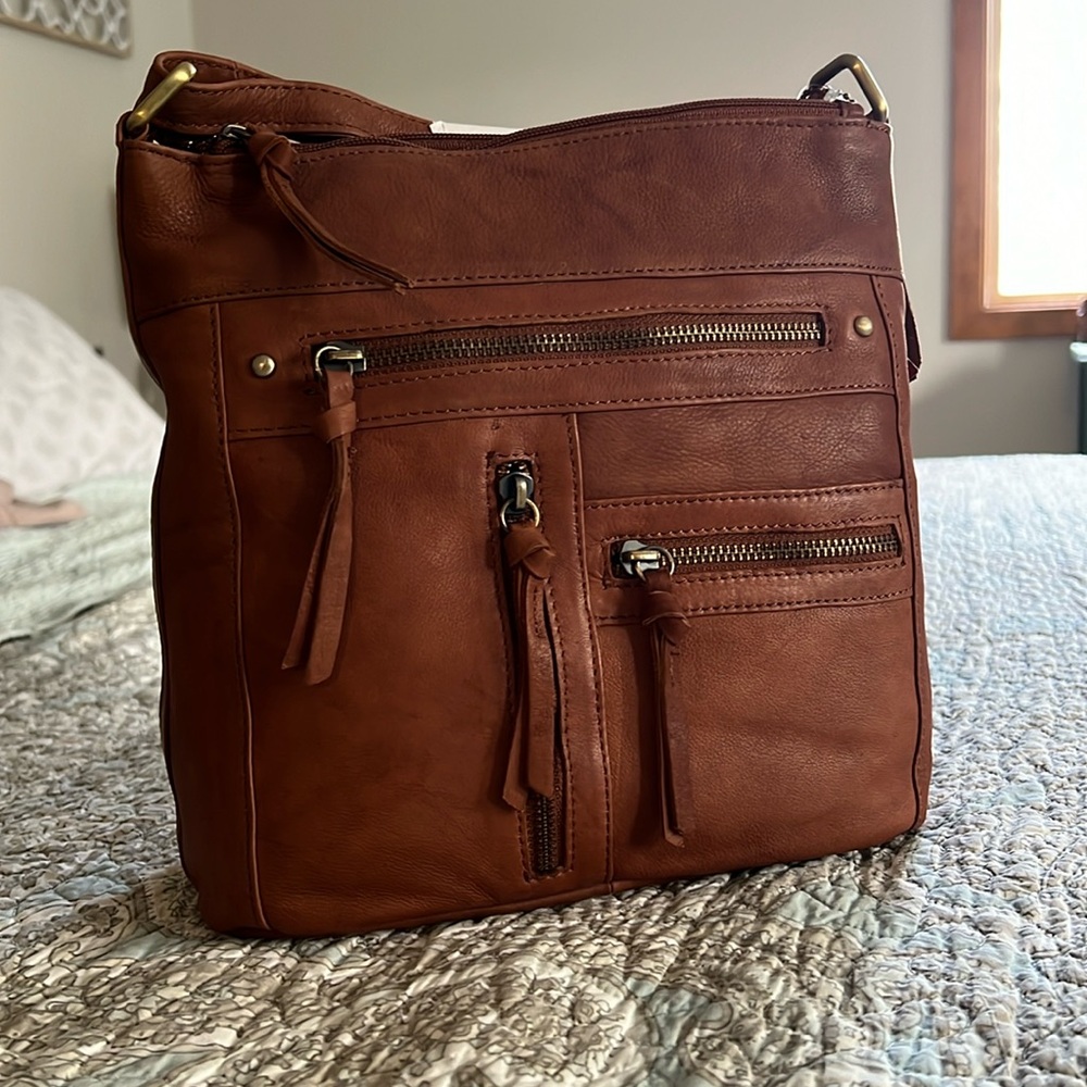Great American Leatherworks Multi-Zip Bucket Crossbody Bag